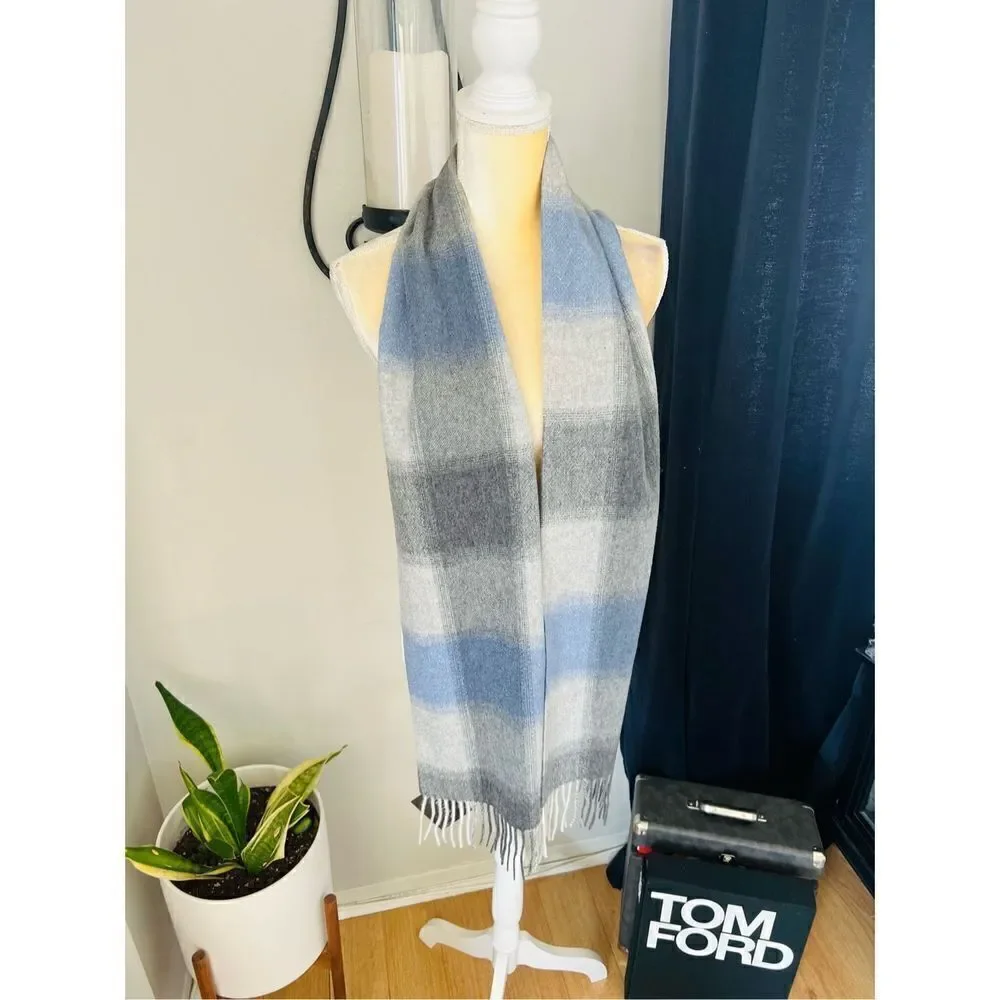 PHENIX Cashmere Mixed Weave Buffalo Plaid Scarf, Soft Luxurious, Blue Plaid, NWT